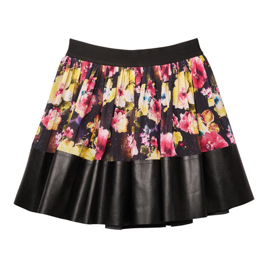 Pleather Trim Floral Skirt